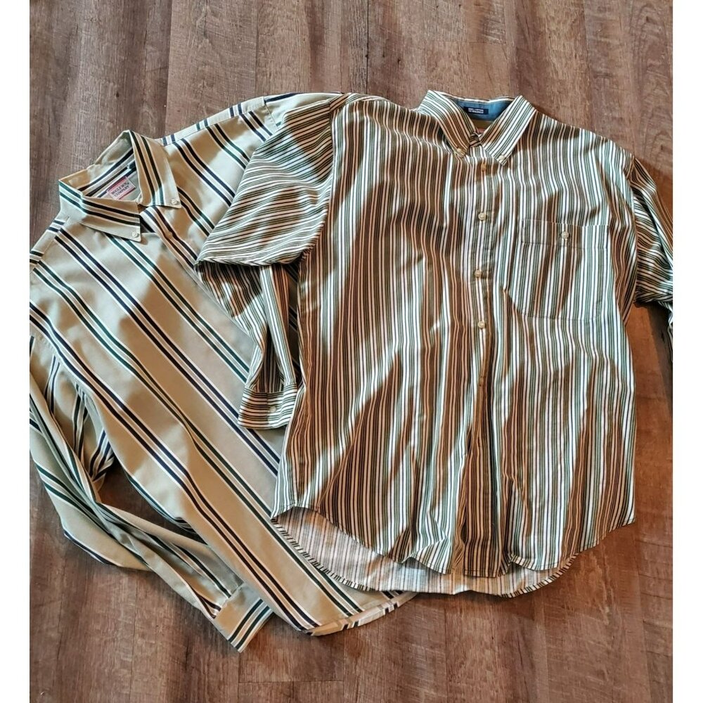 Bugle Boy Company lot of 2 dress shirts Men's size Large Green/Tan